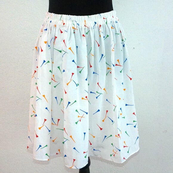 White with golf tees prints midi skirt, - Picture 1 of 5